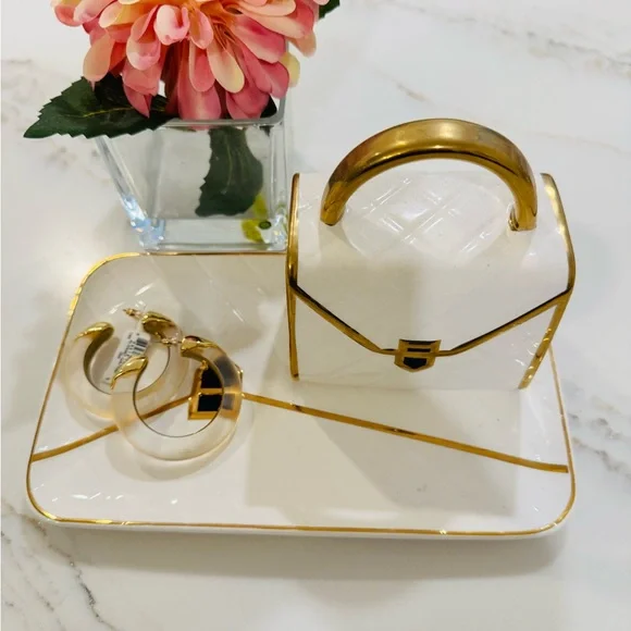 Alexis Bittar Luminous Lucite Gold dipped and White Hoop Earrings 14ktGP- 🌸 - Picture 3 of 4